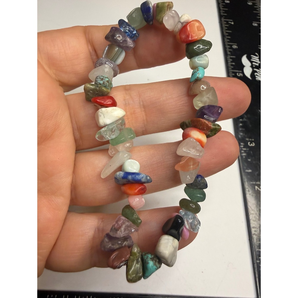 Multicolor Gemstone Chip Stretch Bracelet Natural Tumbled Stone Boho Jewelry
